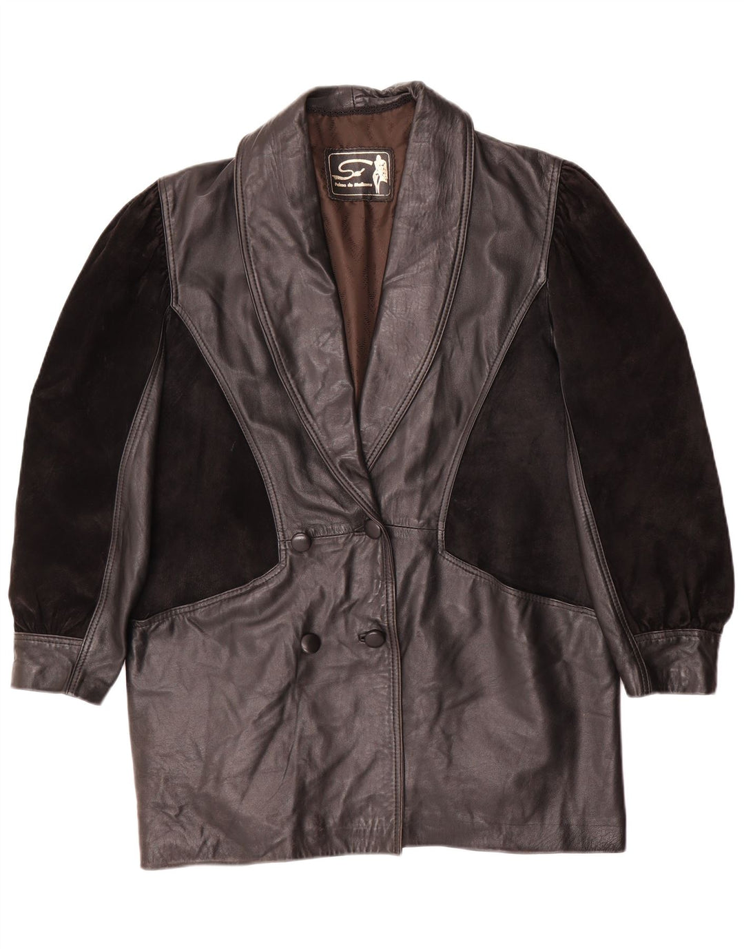 Vintage ženski preveliki kožni kaput UK 14 Srednja crna koža