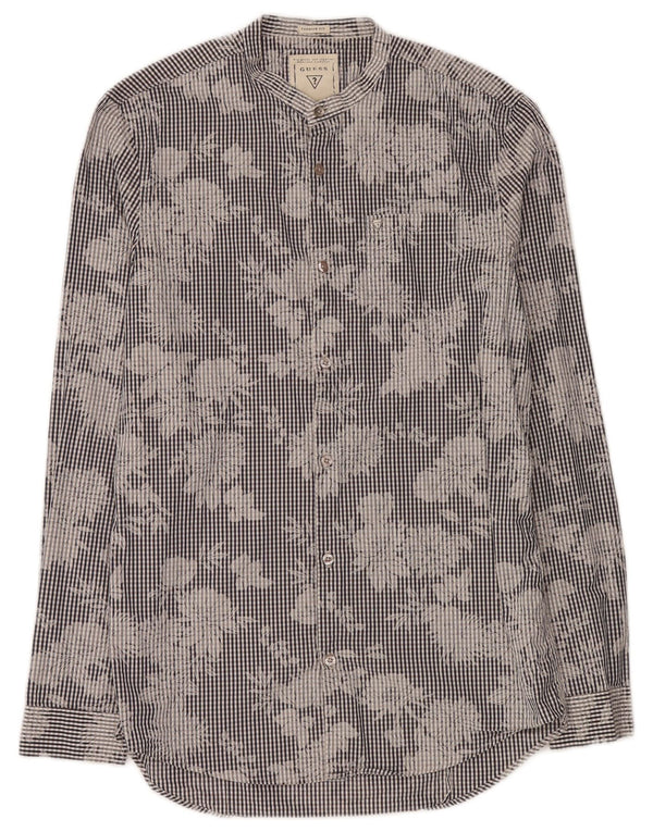 Guess Mens Shirt Medium Blue Gingham Cotton Flower