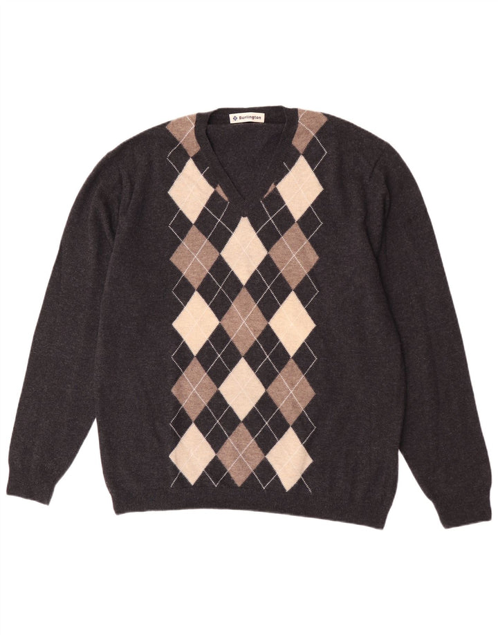 Burlington muški džemper s V-izrezom IT 52 Large Grey Argyle/Diamond