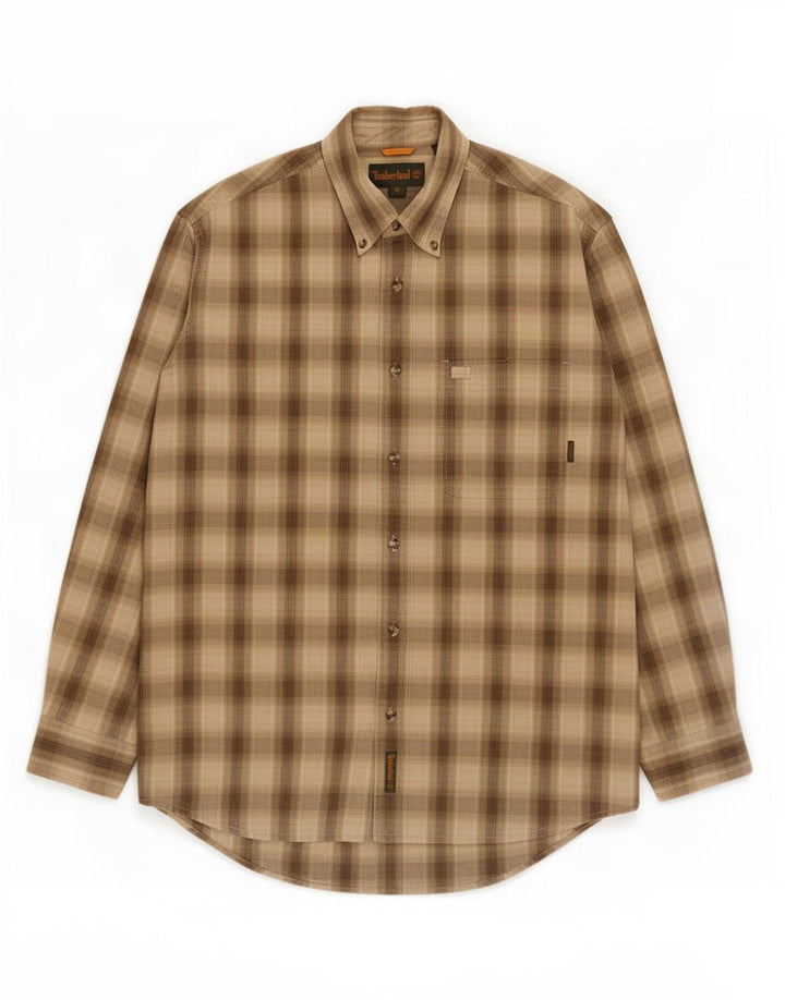 Timberland muška flanelska košulja, srednji kaki karirani pamuk