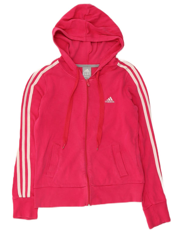 Adidas ženski pulover s kapuljačom s patentnim zatvaračem UK 8, mali ružičasti pamuk