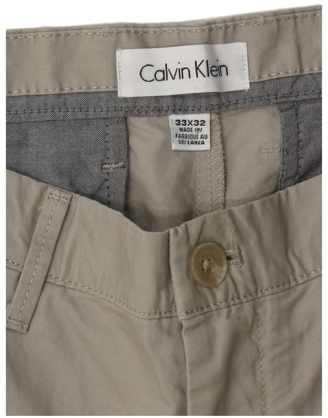 CALVIN KLEIN Muške ravne chino hlače W33 L32 Sivi pamuk