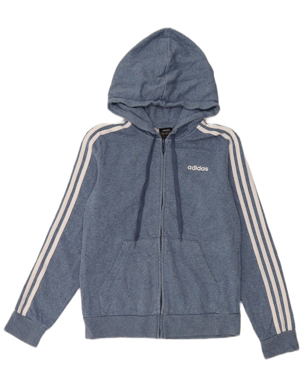 Adidas ženski pulover s kapuljačom na patentni zatvarač UK 8/10 mali plavi pamuk