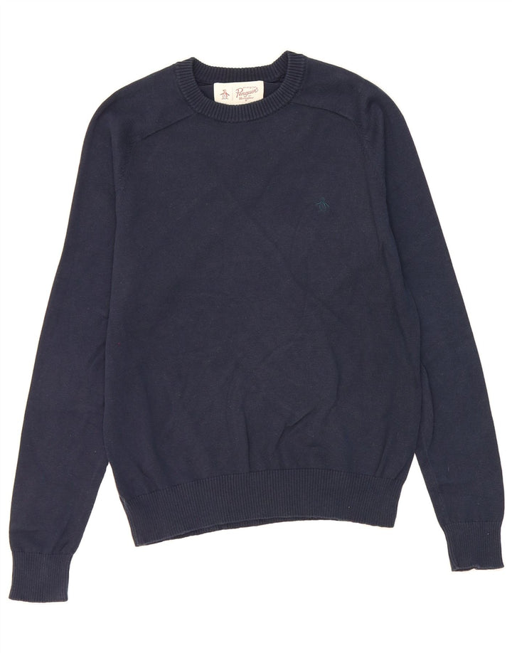 PENGUIN Mens Crew Neck Jumper Sweater Small Navy Blue Cotton Vintage Penguin and Second-Hand Penguin from Messina Hembry 