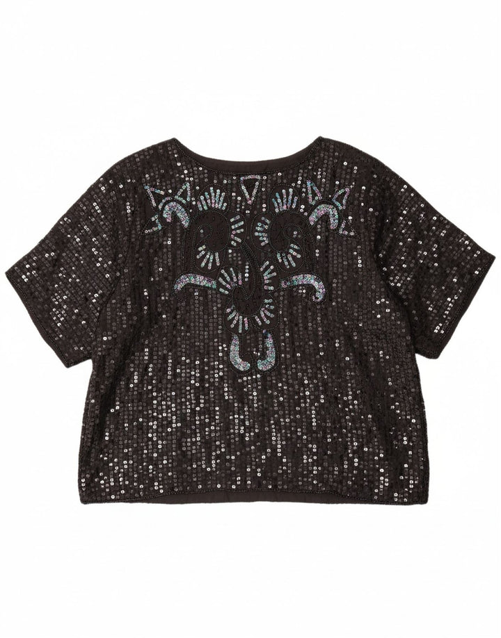 VINTAGE Womens Oversized Blouse Top IT 50 XL Black Viscose