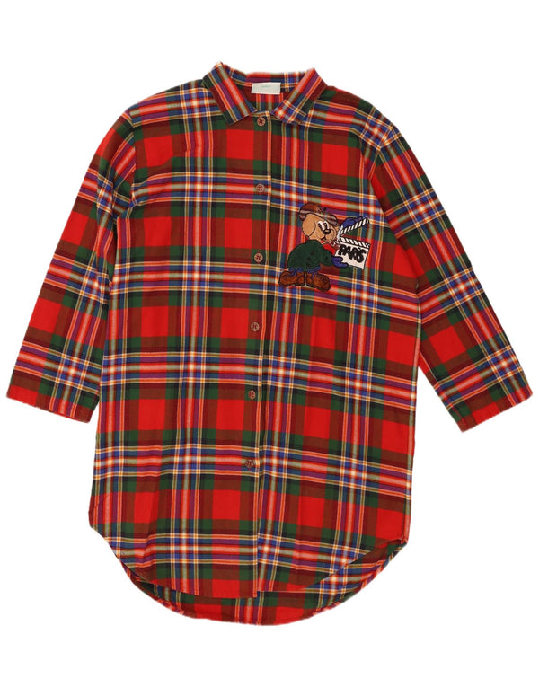 VINTAGE Ženska prevelika grafička košulja haljina UK 14 Srednje crvena karirana