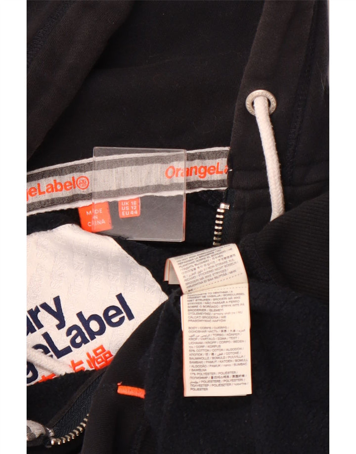 SUPERDRY ženski pulover s kapuljačom na patentni zatvarač UK 16 Veliki tamnoplavi pamuk