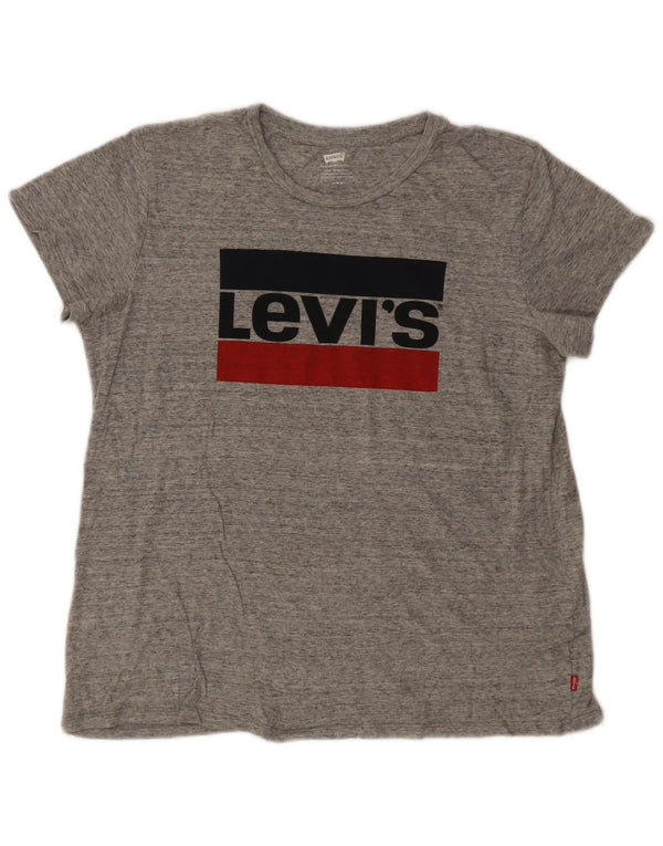Gornja ženska majica kratkih rukava Levi's s grafičkim motivima UK 14 Medium Gray Flected Logo