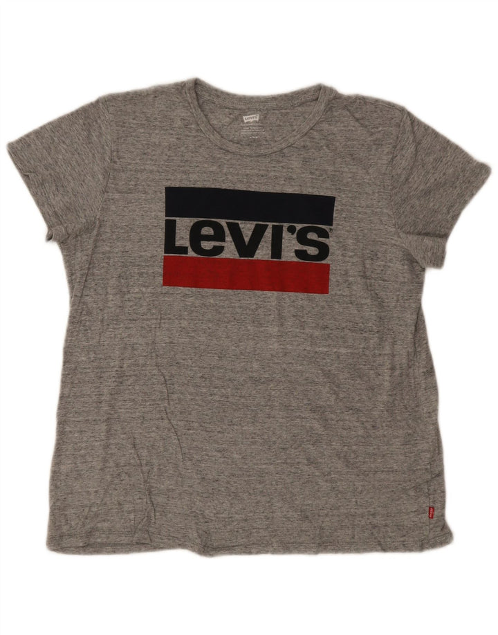 Gornja ženska majica kratkih rukava Levi's s grafičkim motivima UK 14 Medium Gray Flected Logo