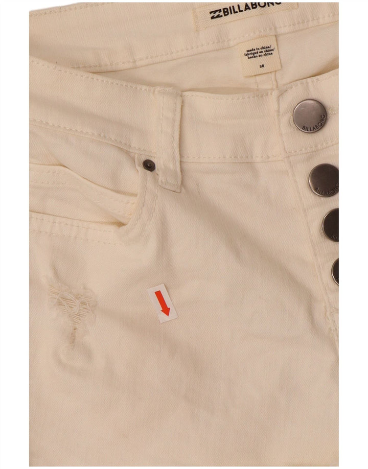 BILLABONG Womens Distressed Denim Hot Pants W26 Small Off White Cotton