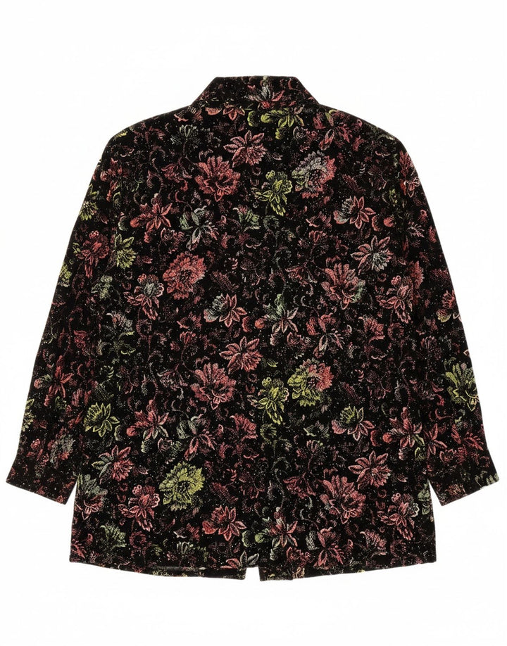 VINTAGE Womens Shirt UK 16 Large Black Floral Polyester