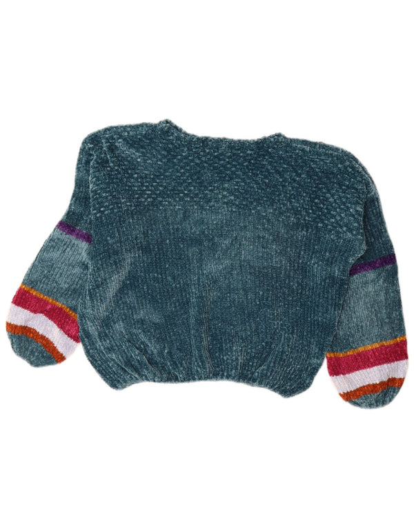 BENETTON Ženski pulover s veznim izrezom od velura UK 12 srednje zelene pruge