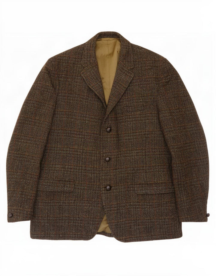 Harris Tweed Muški sako sa 3 gumba UK 38 Srednji kaki karirani vuneni