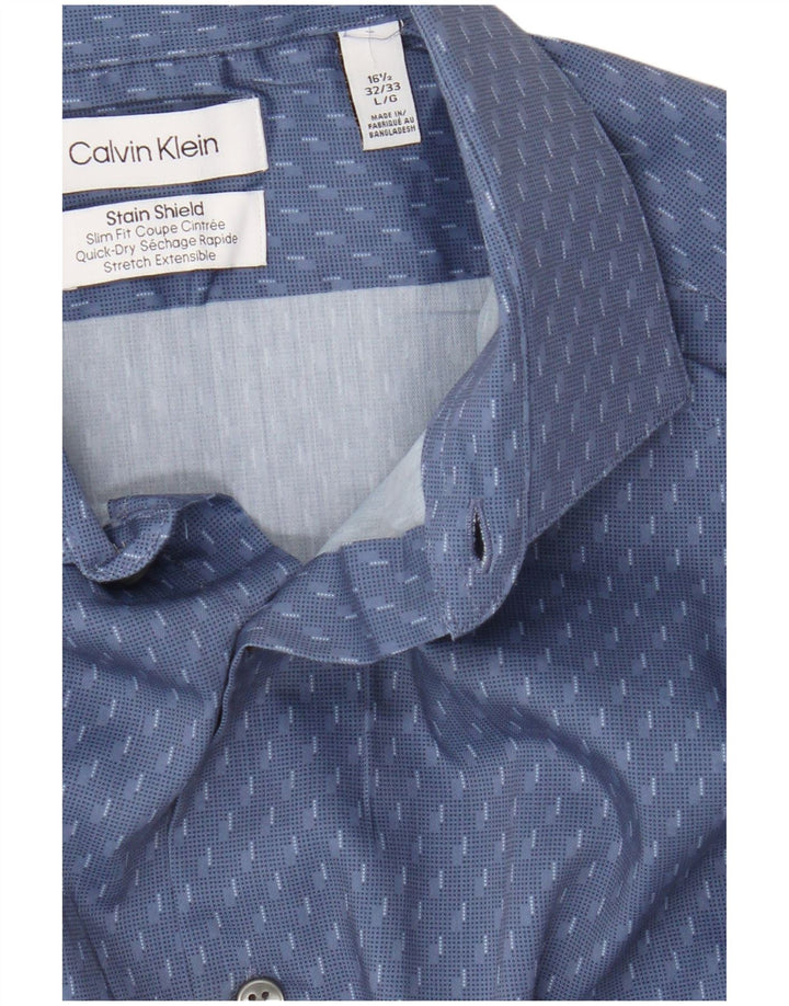Calvin Klein muška uska košulja veličine 16 1/2 velika plava geometrijska poliester