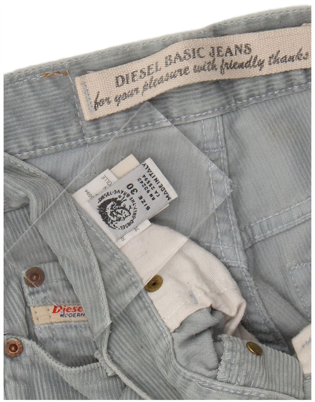 DIESEL Muške ravne hlače od samta W30 L31 plavi pamuk