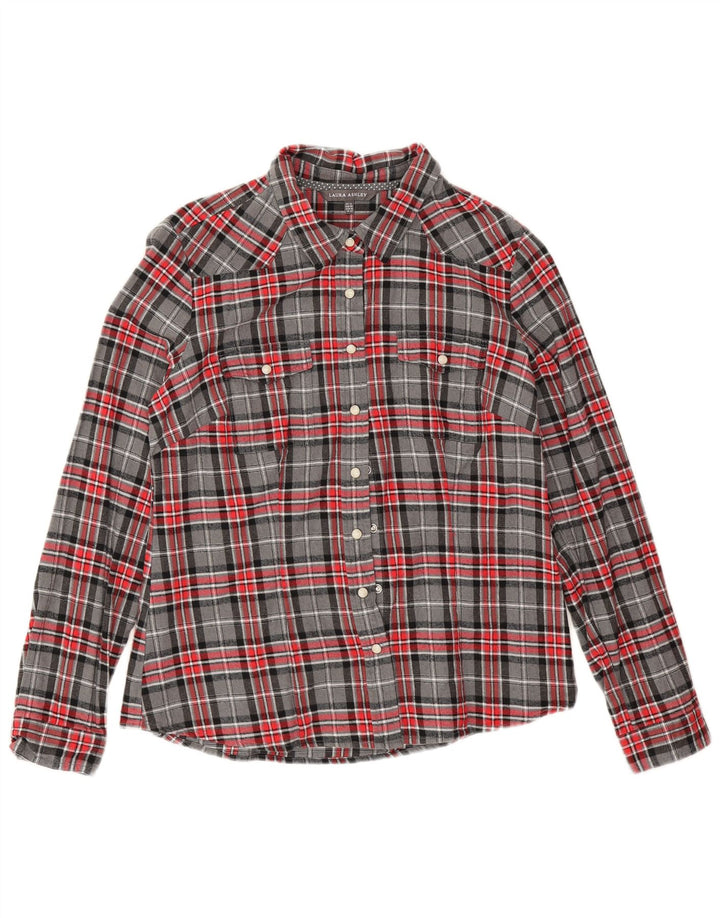 Laura Ashley Ženska flanelska košulja UK 14 Veliki sivi karirani pamuk