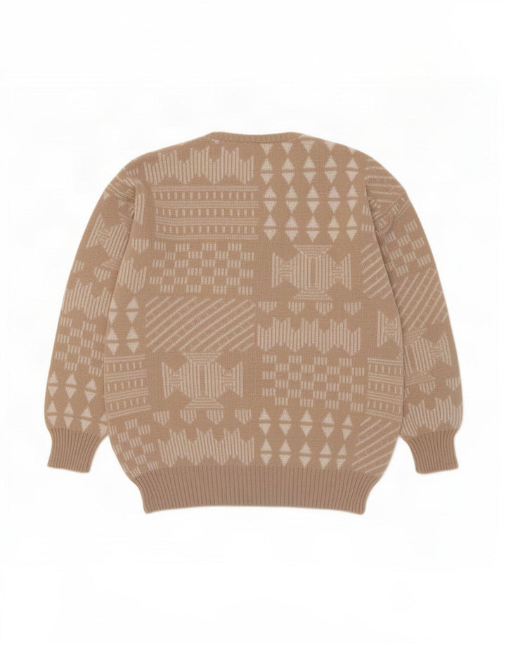 Vintage muški džemper s okruglim izrezom IT 48 srednje bež patchwork vuna