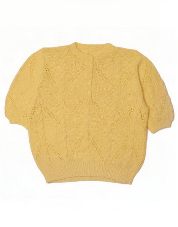 Vintage ženski džemper s dugmadima i izrezom kratkih rukava UK 18 XL žuta