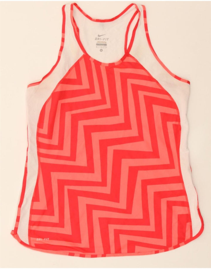 NIKE Womens Dri Fit Vest Top UK 12 Medium Red Geometric Polyester Vintage Nike and Second-Hand Nike from Messina Hembry 