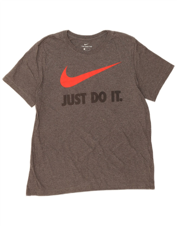 NIKE Mens Graphic T-Shirt Top Large Grey Cotton