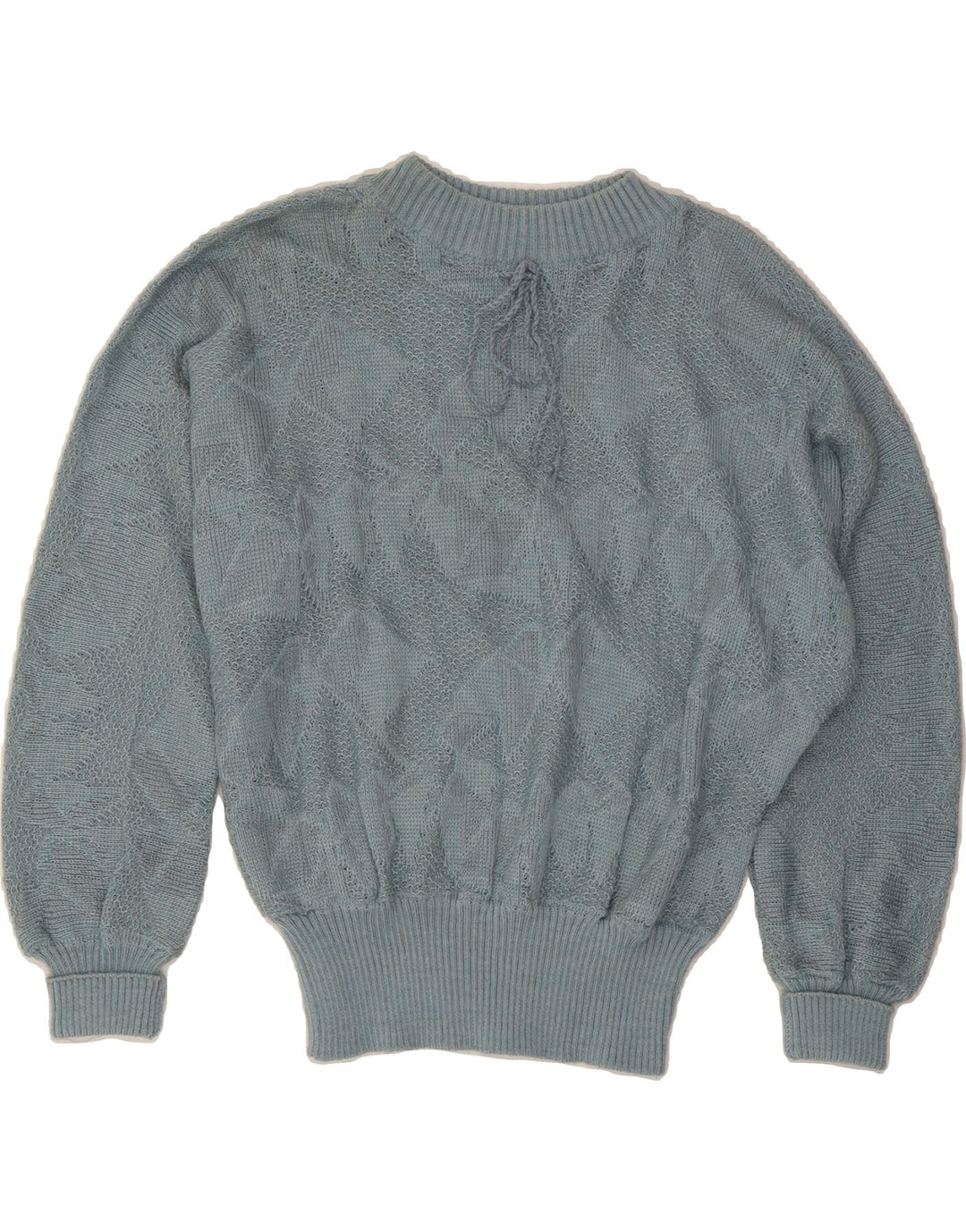 VINTAGE Womens Abstract Pattern Boat Neck Jumper Sweater UK 14 Large Blue Vintage Vintage and Second-Hand Vintage from Messina Hembry 