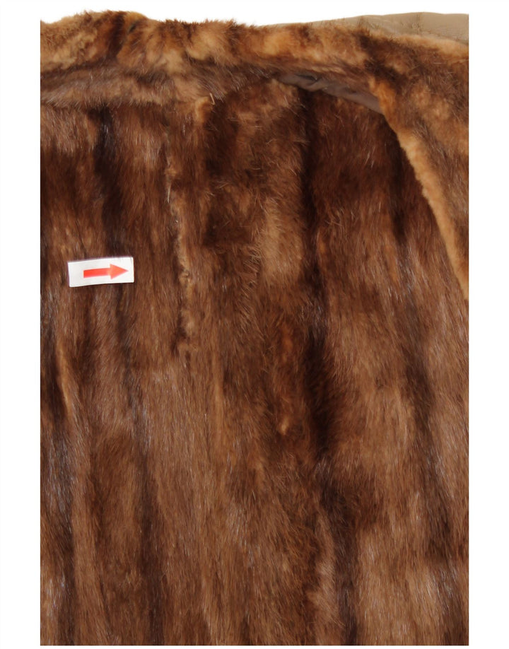 Vintage ženski krzneni kožni kaput UK 16 veliki bež