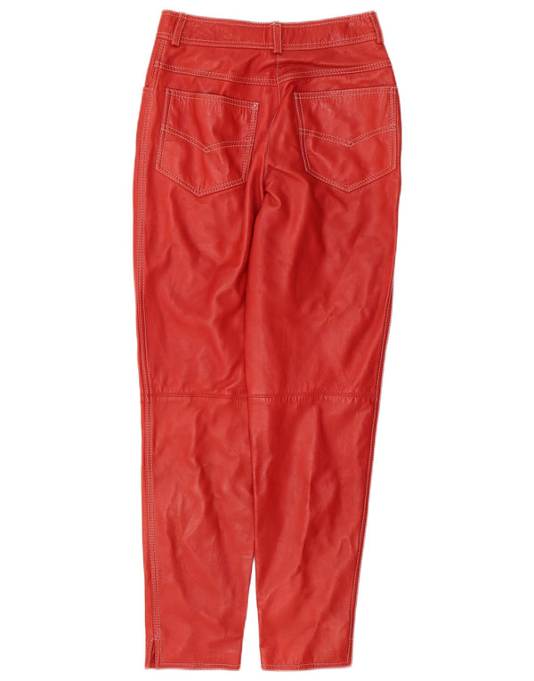 RUFF0 Womens Slim Fit Leather Trousers W26 L29 Red