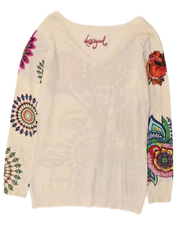 Desigual ženski džemper s V-izrezom UK 14 Veliki bijeli cvjetni