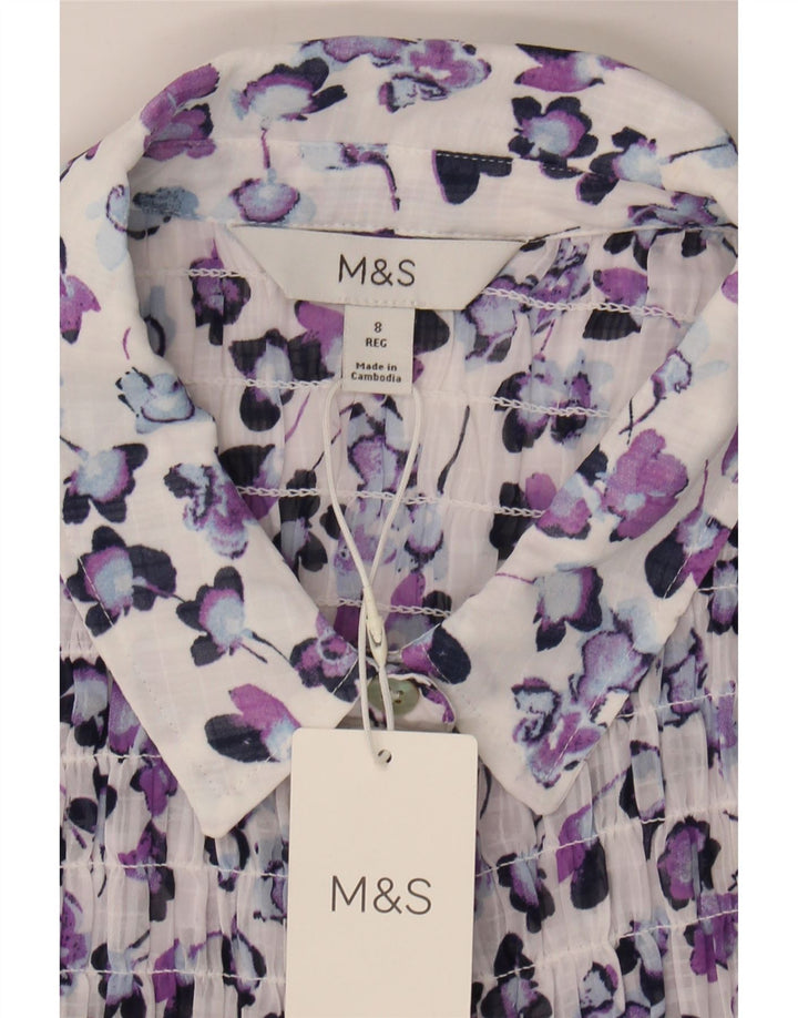 MARKS & SPENCER Womens Shirt Blouse UK 8 Small  Purple Floral Polyester Vintage Marks & Spencer and Second-Hand Marks & Spencer from Messina Hembry 