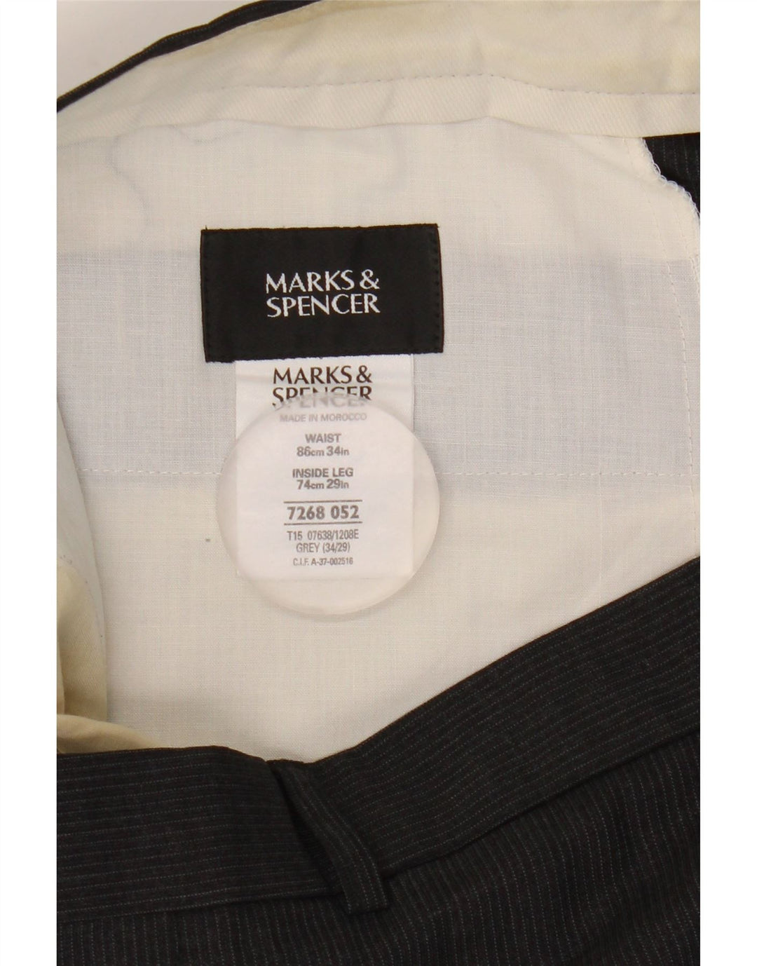 Marks & Spencer muške hlače s štipaljkama W34 L29 sivi poliester na pruge