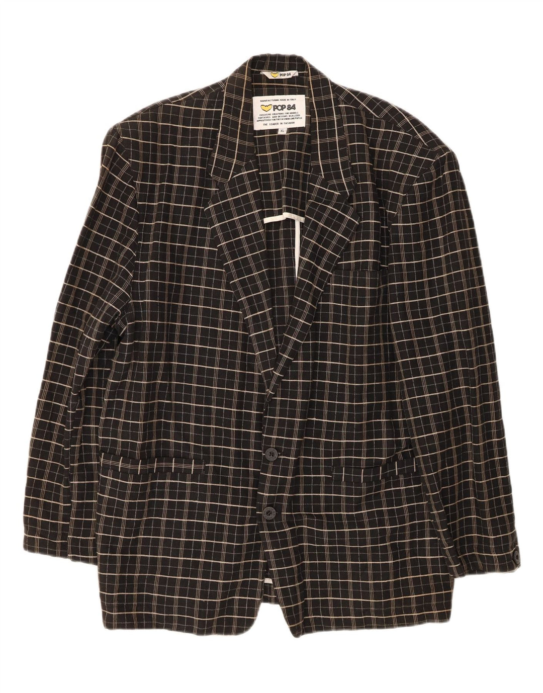 POP 84 Mens 2 Button Blazer Jacket UK 42 XL Black Check Vintage POP 84 and Second-Hand POP 84 from Messina Hembry 