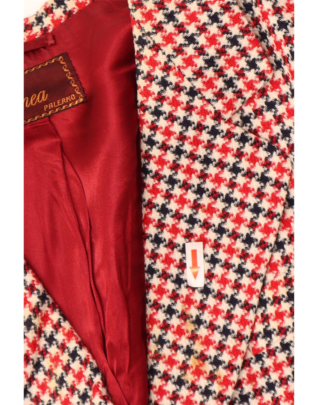 Vintage ženska jakna s 3/4 rukavima UK 16 Velika crvena houndstooth