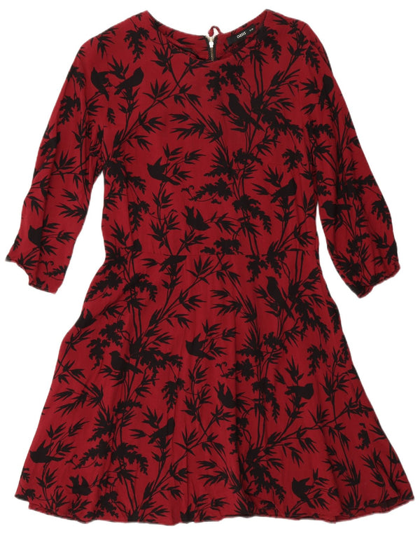 Oasis ženska haljina A-kroja 3/4 rukava UK 12 Srednje crvena cvjetna viskoza