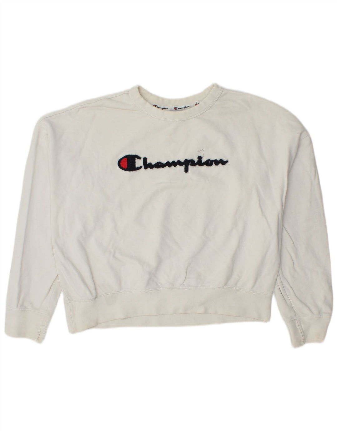 CHAMPION Womens Crop Oversized Sweatshirt Jumper UK 14 Medium White