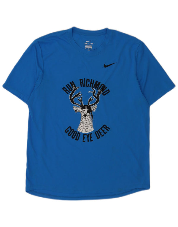Nike Dri Fit Graphic T-Shirt Top srednje plavi poliester