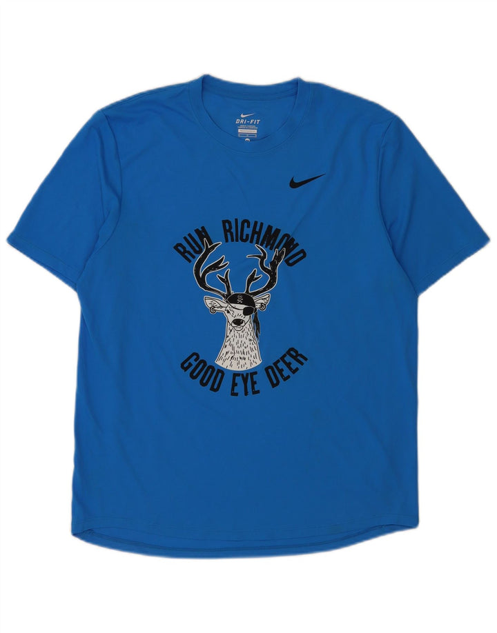 Nike Dri Fit Graphic T-Shirt Top srednje plavi poliester