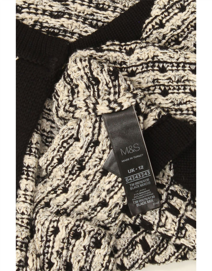 Marks & Spencer ženski kardigan pulover UK 12 Srednji crni karirani pamuk