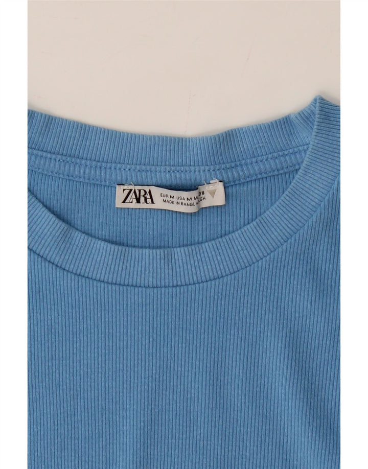 ZARA Womens Crop Blouse Top UK 12 Medium Blue Cotton Vintage Zara and Second-Hand Zara from Messina Hembry 