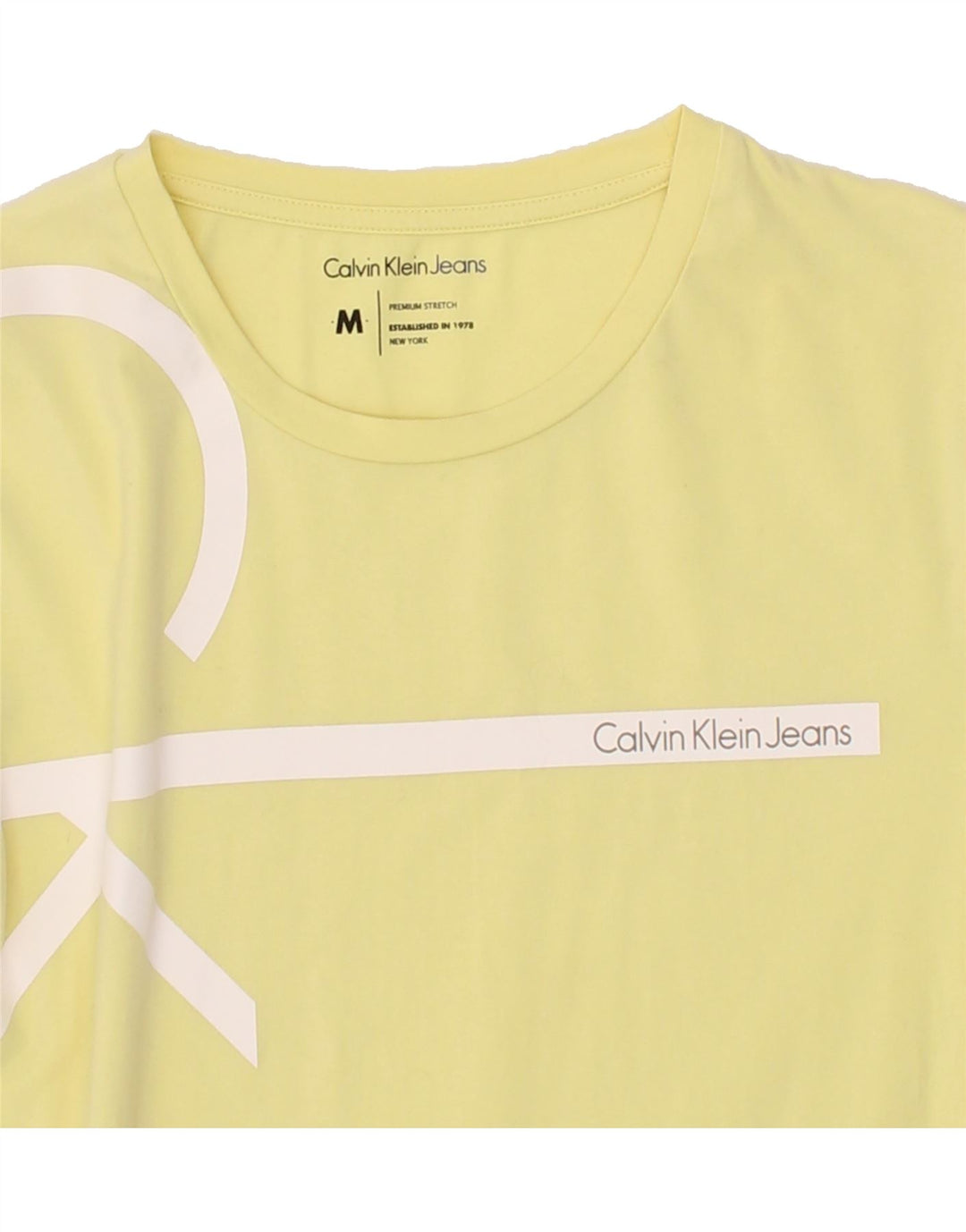 CALVIN KLEIN Mens Stretch Graphic T-Shirt Top Medium Yellow Cotton Vintage Calvin Klein and Second-Hand Calvin Klein from Messina Hembry 