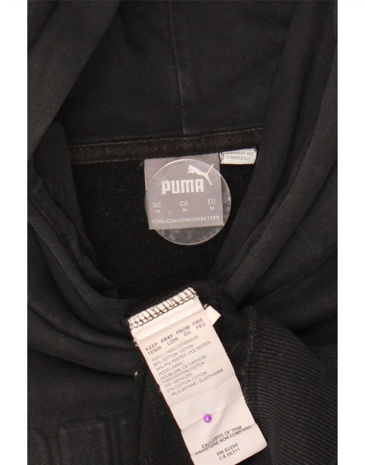 PUMA Mens Graphic Hoodie Jumper Medium Black Cotton Vintage Puma and Second-Hand Puma from Messina Hembry 