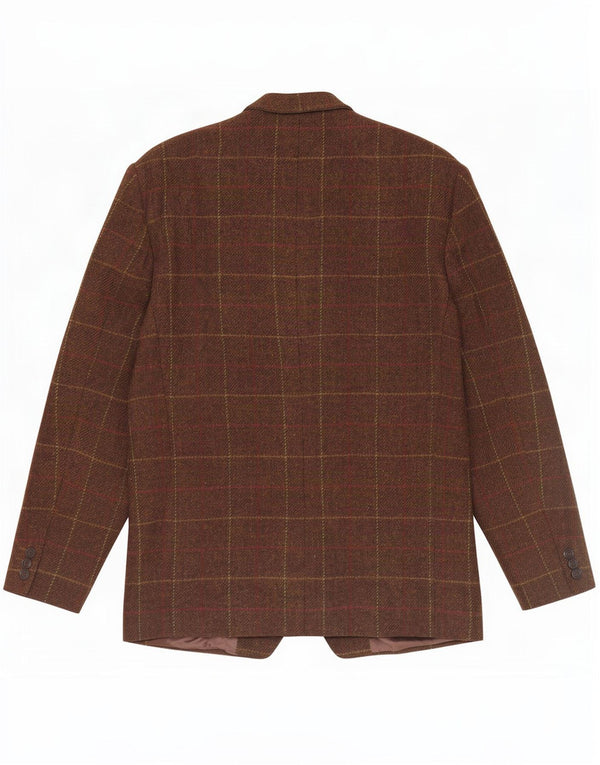 Vintage Mens 2 Button Blazer Jacket IT 50 Large Brown Check Virgin Wool