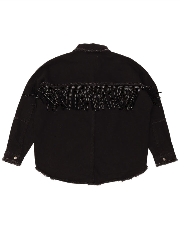 ZARA ženska prevelika traper jakna UK 6 XS crni pamuk