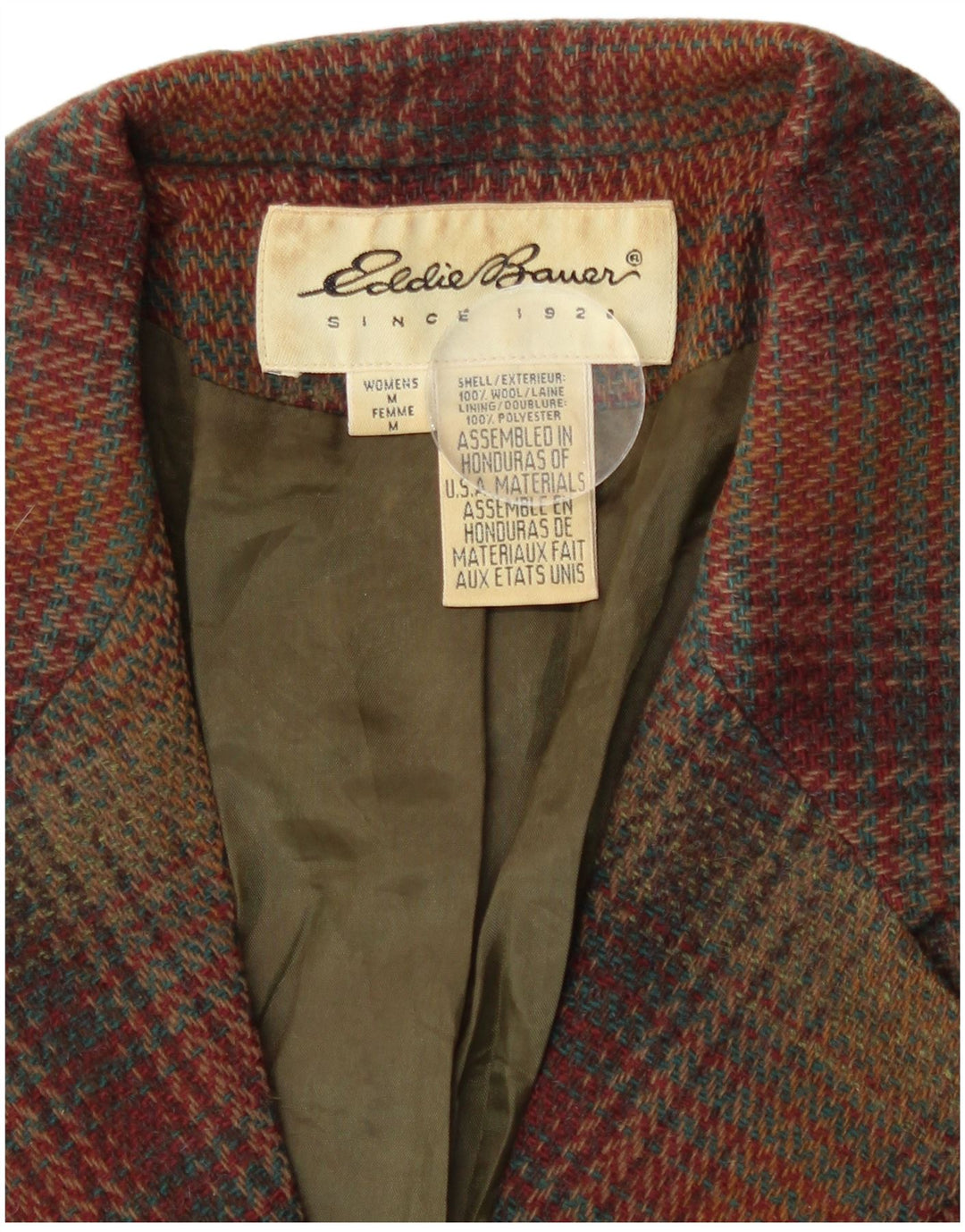 Eddie Bauer Ženska jakna sako s 3 gumba UK 14 Srednje smeđa karirana vuna