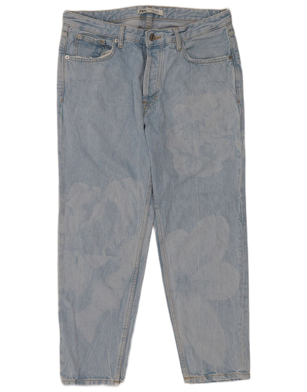 Zara muške skraćene traperice Acid Wash EU 42 Large W32 L26 Plave cvjetne