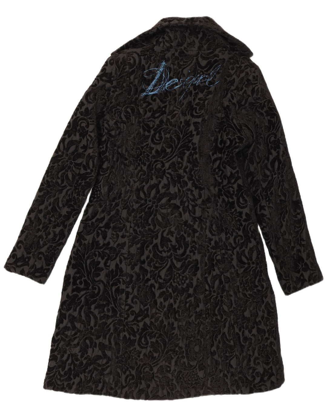 DESIGUAL Womens Graphic Overcoat IT 42 Medium Black Floral Viscose