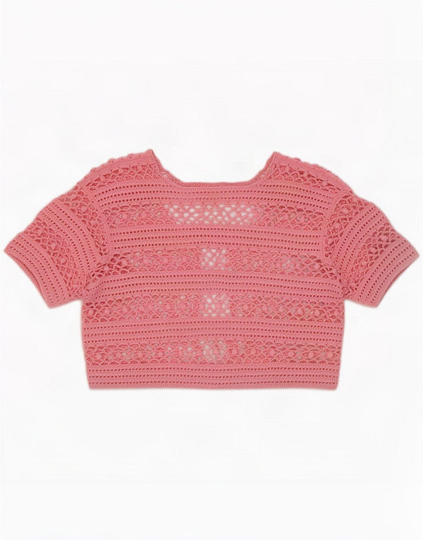 Vintage ženski heklani bolero top UK 10 Small Pink
