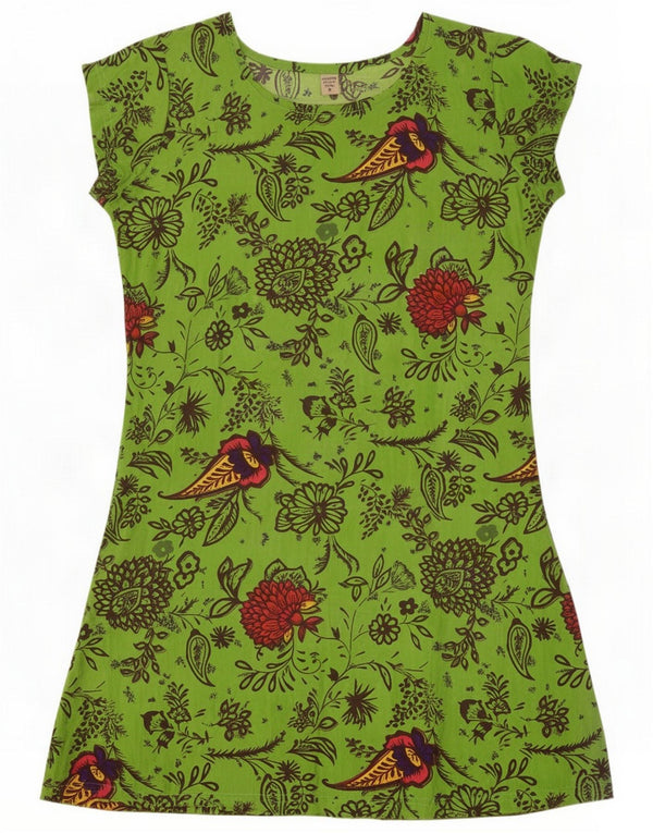 Vintage Womens Tunic Dress UK 10 Small Green Floral Cotton