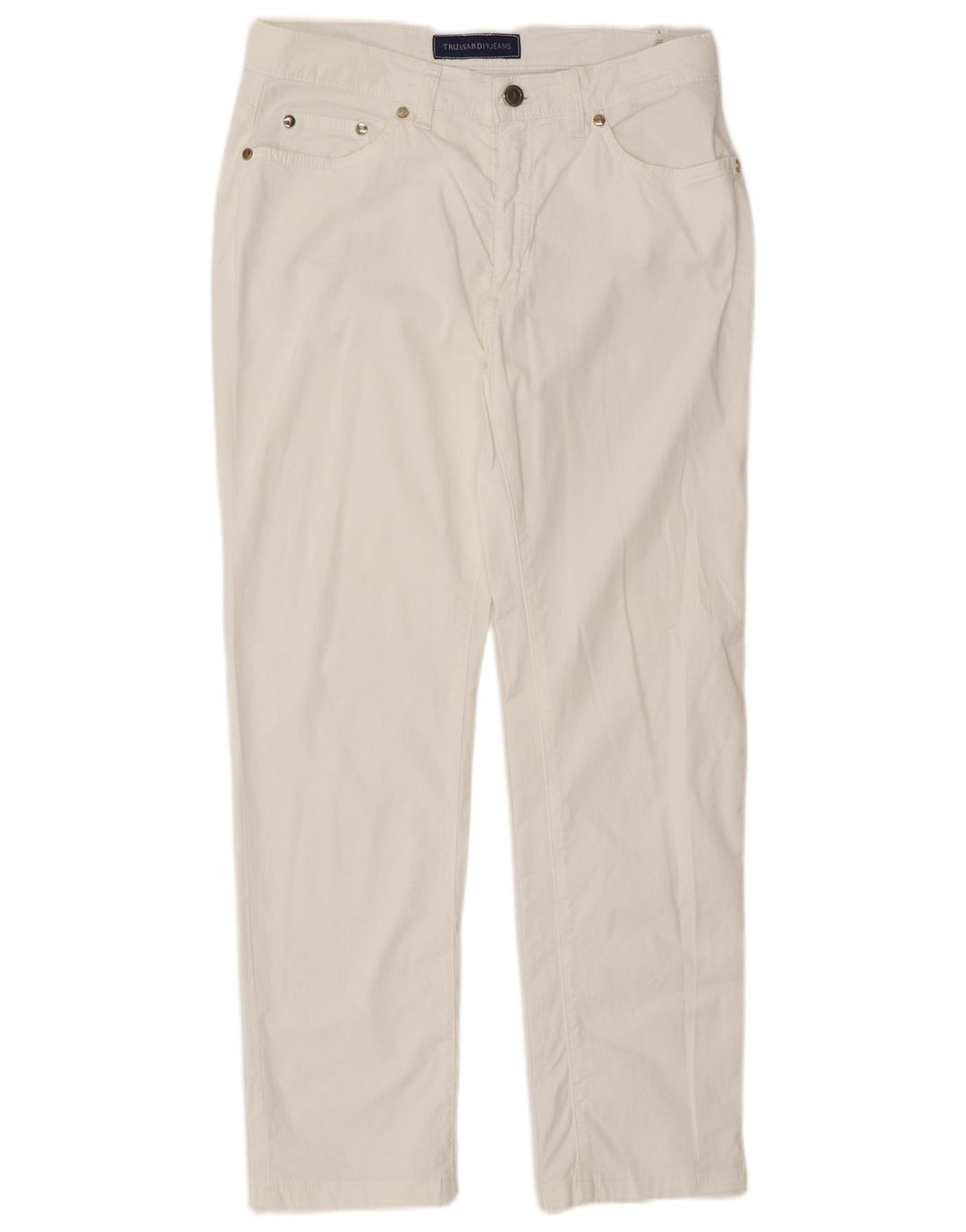 Trussardi ženske ravne ležerne hlače IT 44 srednje W28 L28 bijeli pamuk
