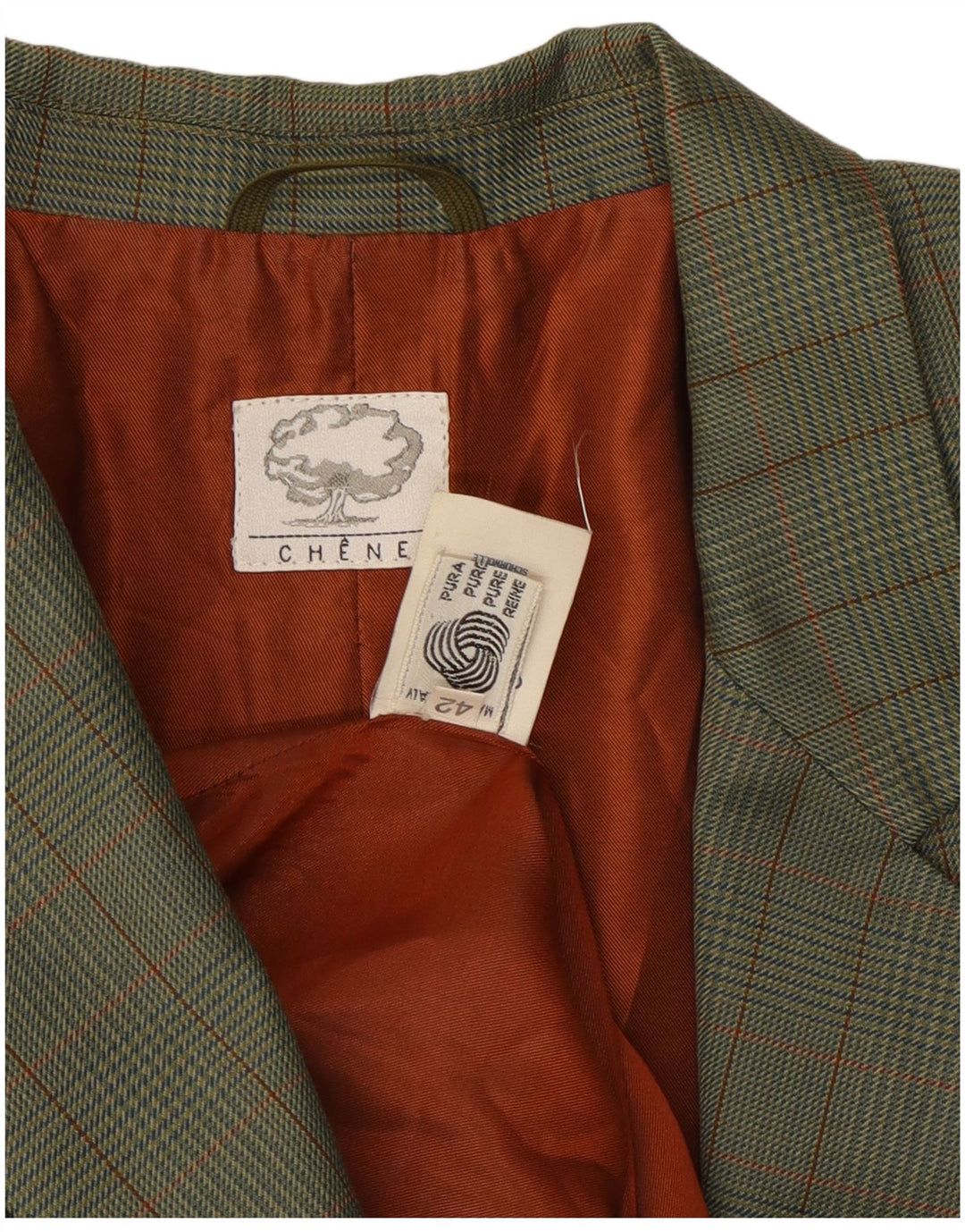 Vintage ženski sako sa 2 gumba IT 42 srednje zelene karirane vune