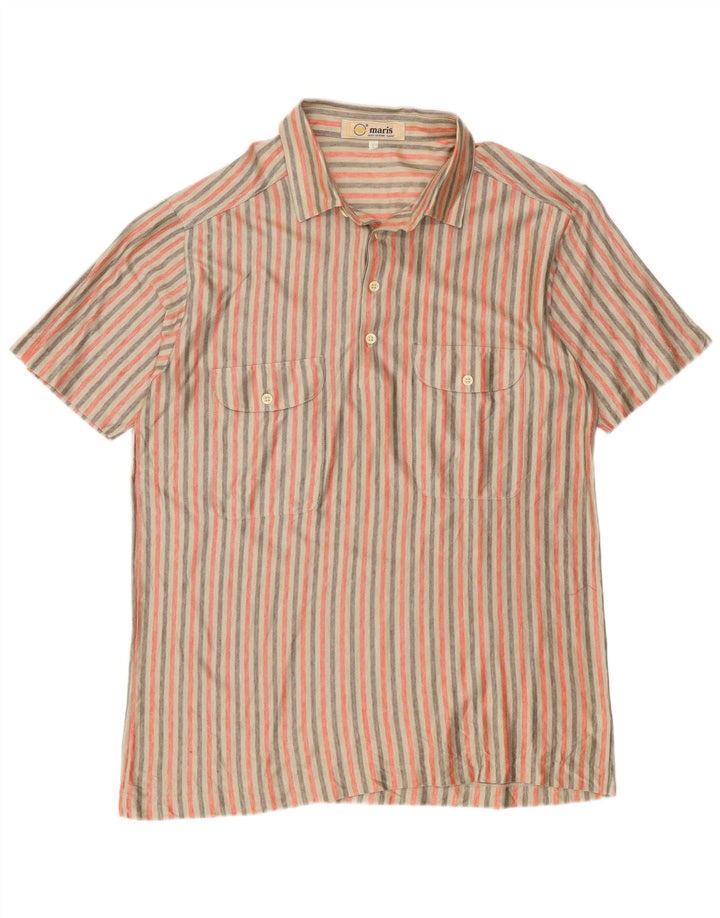 Vintage muška pulover majica kratkih rukava, velika pamučna bež prugasta majica